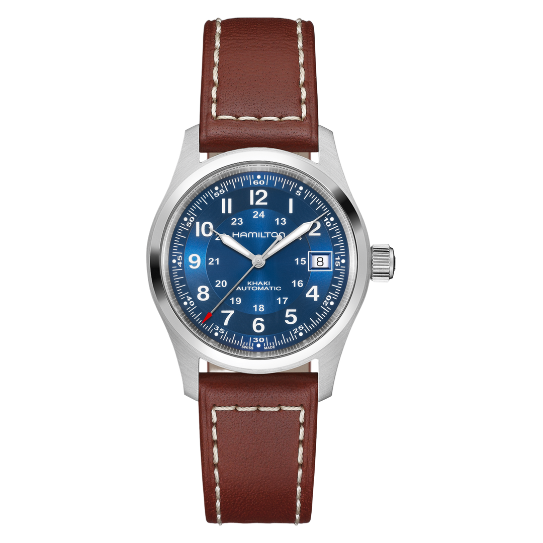 Hamilton Khaki Field H70455540 Automatic (38mm) Navy Blue Sunray Dial / Brown Leather Strap Men's Watch