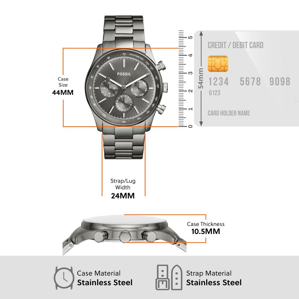 Fossil BQ2854 Sullivan Multifunction Medium Smoke  Stainless Steel Strap Mens Watch