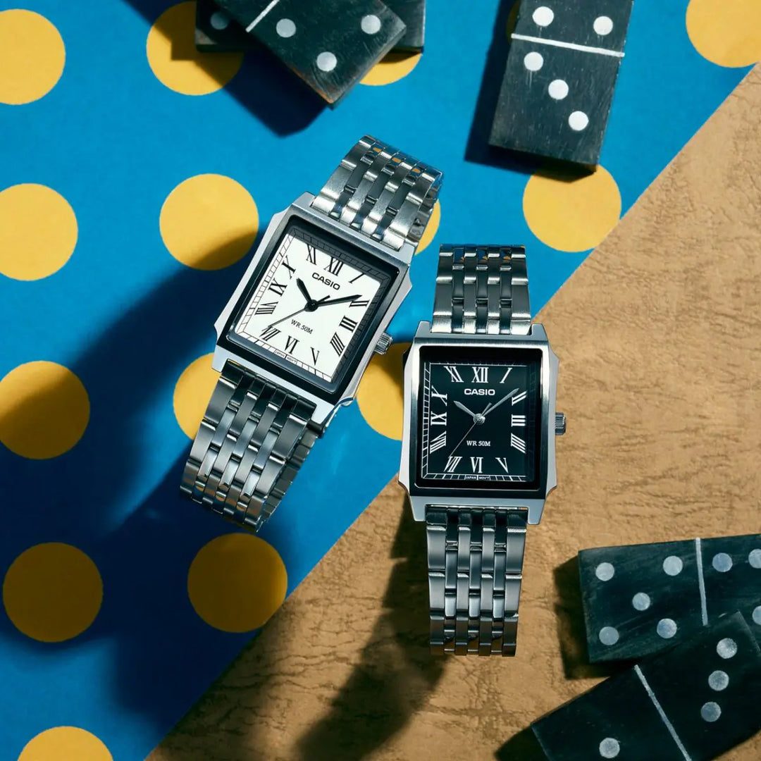 Casio Standard (Cartier Tank Type) Analogue MTP-B190D-1BV Quartz Black Dial Steel Strap Men’s Watch