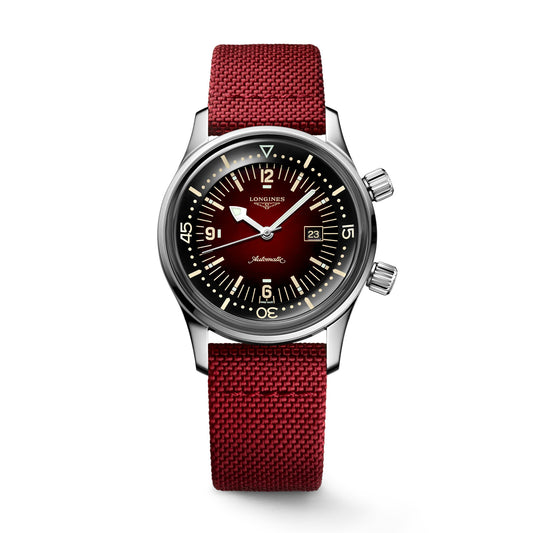 LONGINES L33744402 LEGEND DIVER Red Fabric Strap Watch Men's Watch - mzwatcheslk srilanka