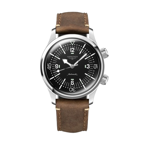 LONGINES L37644500  Legend Diver 39mm Black Dial Brown Leather Strap Men's Watch
