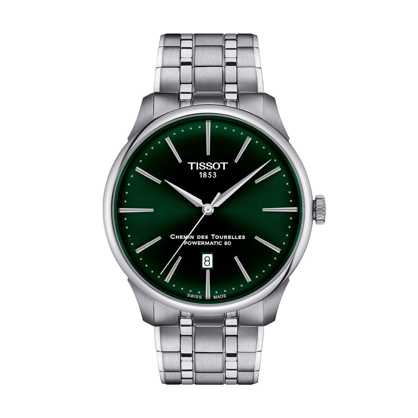 Tissot T1394071109100 Chemin Des Tourelles Powermatic 80 Green Dial Stainless Steel Bracelet Men's Watch - mzwatcheslk srilanka