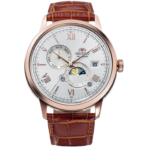 ORIENT RA-AK0801S Bambino Sun and Moon Classic Limited Edition 41.5mm Leather Strap Men's Watch