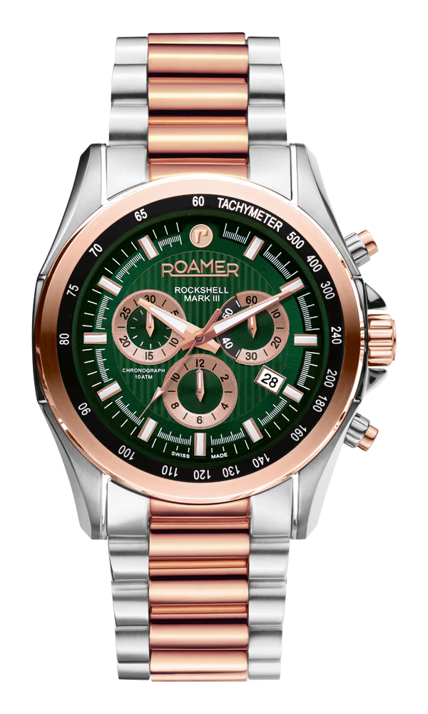 Roamer 220837 49 75 20 Rockshell Mark III Chrono Green Dial Rose Gold IP Bi-Colour Bracelet  Men's Watch