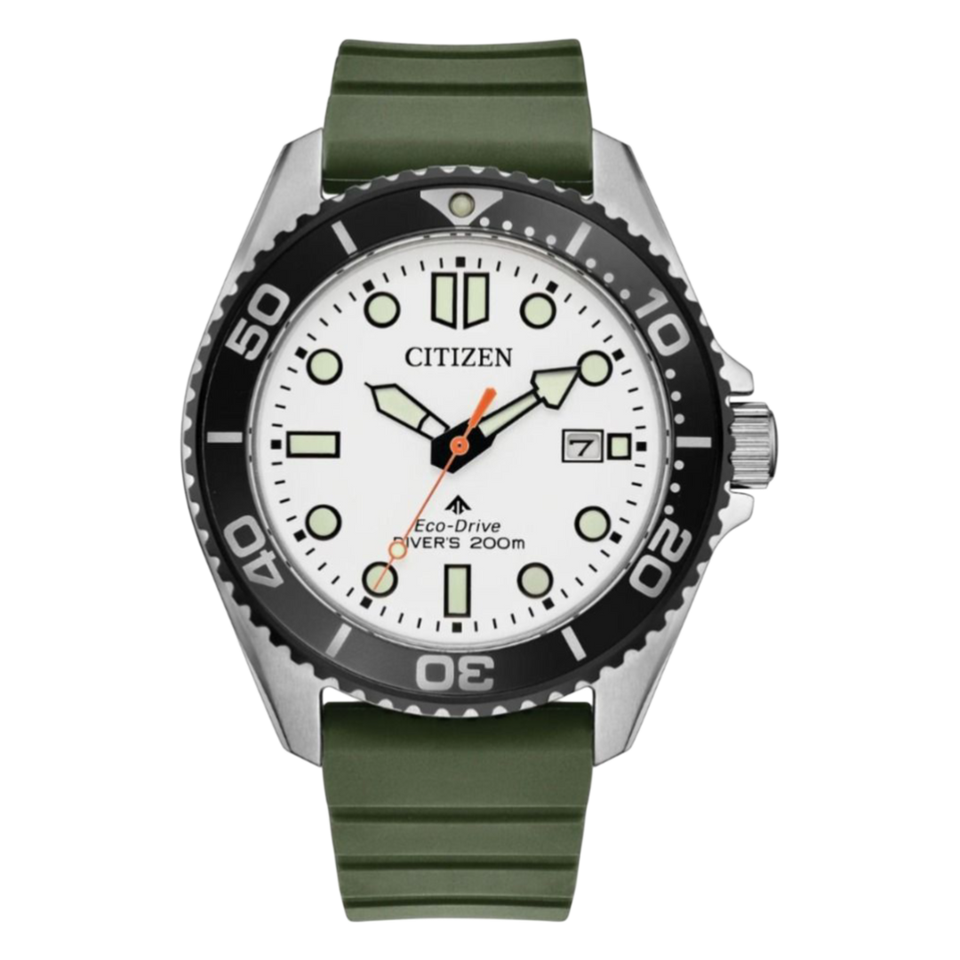 Citizen Eco-Drive Promaster Diver (41mm) BN0265-00A White Dial / Green Rubber Strap Men’s Watch
