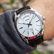 Casio Analog Silver Dial (Rolex Style) MTP-1370L-7AVDF Leather Strap Men's Watch