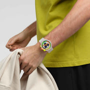 Swatch NEON JELLY (47mm) SB02K100 Multi-Coloured Dial / Matte Transparent Silicone Strap
Men’s Watch