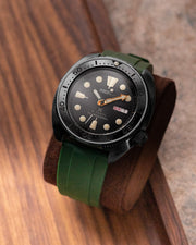 22mm Dark Green 
Premium Swiss Grade Vulcanized FKM (Flex) Rubber Strap Quick Release Watchband for Seiko and other Divers