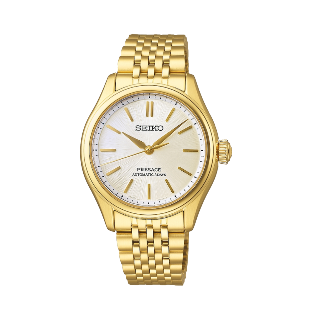 Seiko SPB478J1  Presage Classic Series in Delicate Cream Silk 40.2mm Champagne Dial Steel Bracelet Automatic Men's Watch