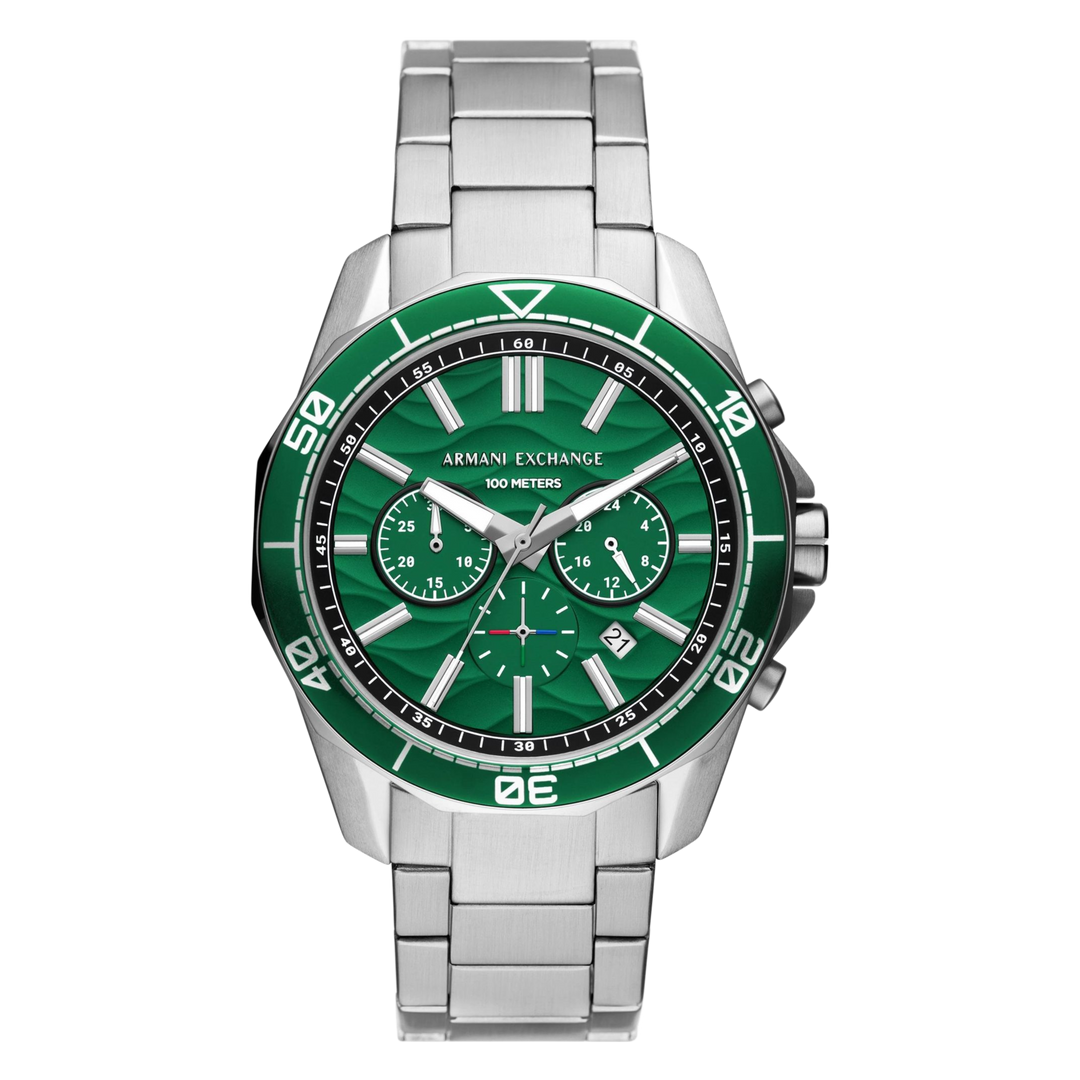 Armani Exchange AX1957 44mm Green Chronograph Dial Stainless Steel Bracelet Men's Watch