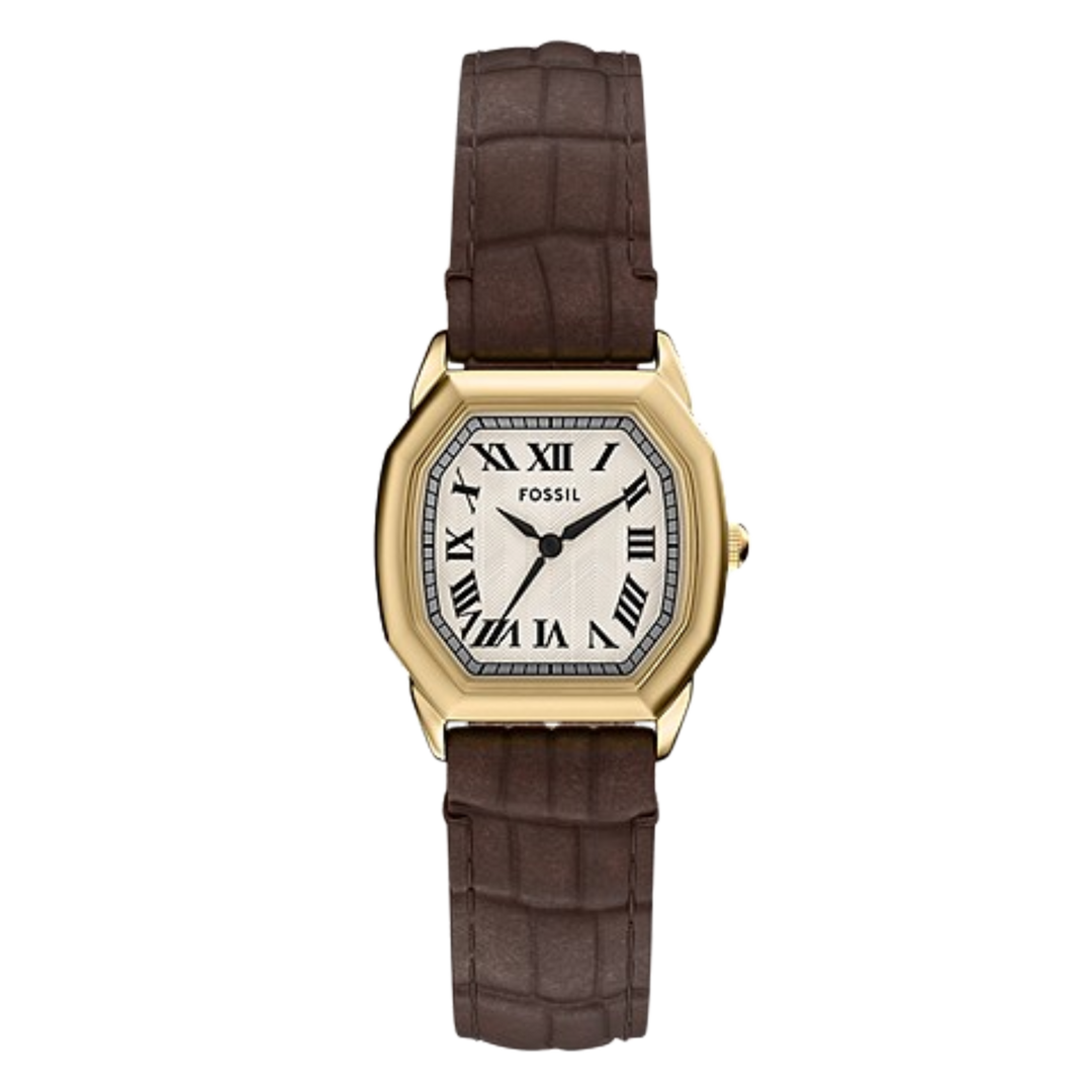 Fossil ES426 Harlow (27mm) Cream Dial / Gold-Tone Dark Brown Leather Strap Women's Watch