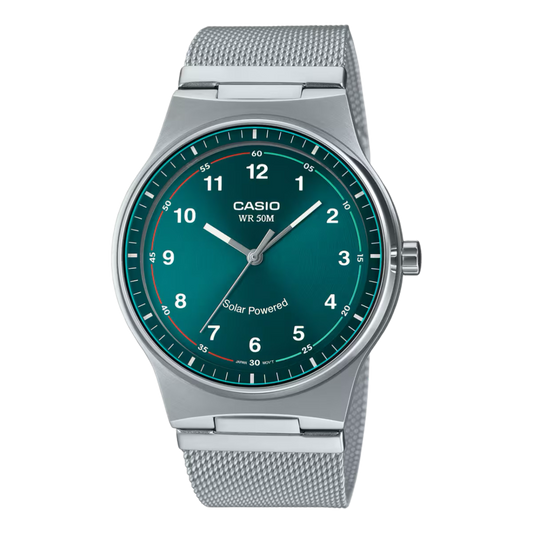Casio Standard Analog Stainless Steel Green Dial Solar MTP-RS105M-3BV Men's Watch