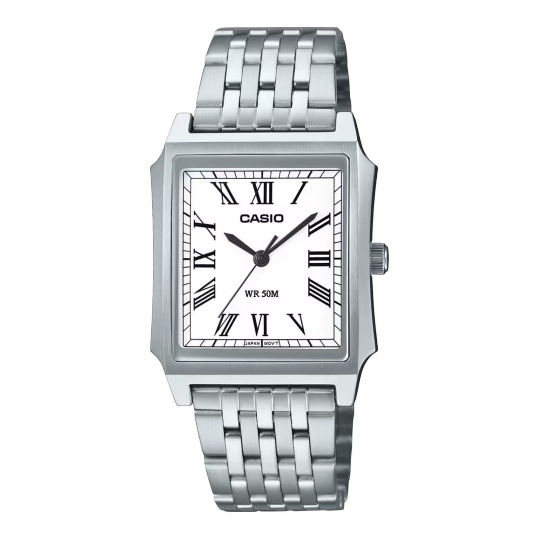 Casio Standard (Cartier Tank Type) Analogue MTP-B190D-7BV Quartz White Dial Steel Strap Men’s Watch