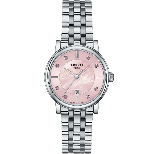 Tissot T1222101115900  Carson Premium Lady 30mm Pink Mother of Pearl Dial Stainless Steel Bracelet Women’s Watch