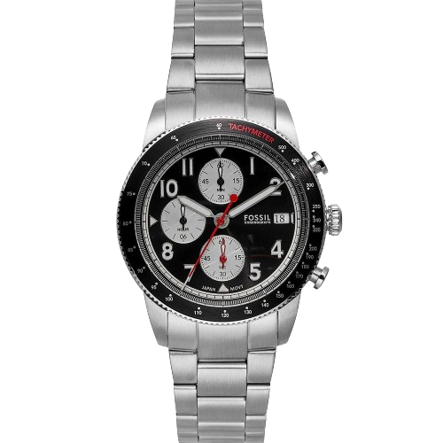 Fossil FS6045 Sport Tourer 42mm Black Chronograph Dial Stainless Steel Bracelet Men's Watch