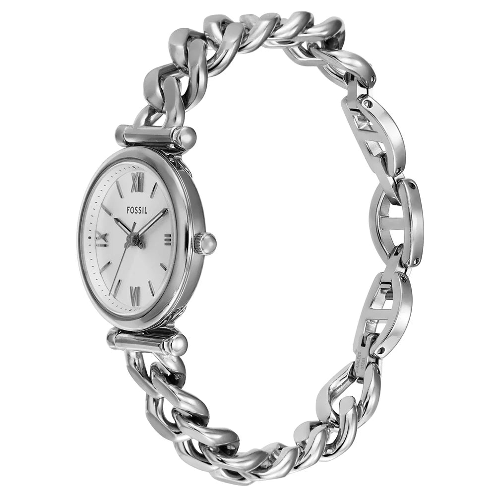 Fossil ES5331 Carlie 28mm Silver Dial Stainless Steel Chain Style Bracelet Women's Watch