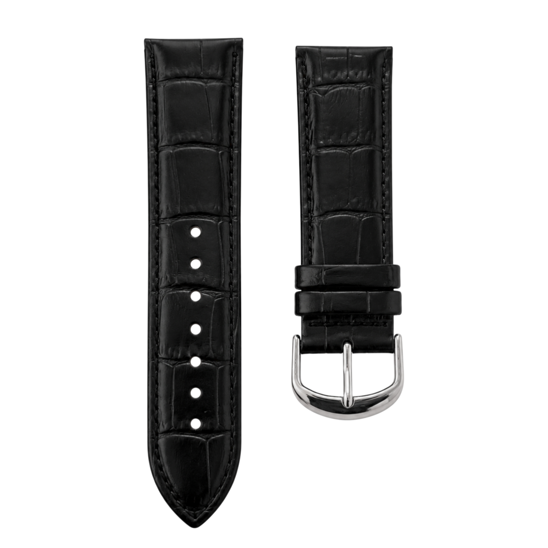 24mm Black Maikes Croc Style Genuine Leather  Replacement watch strap