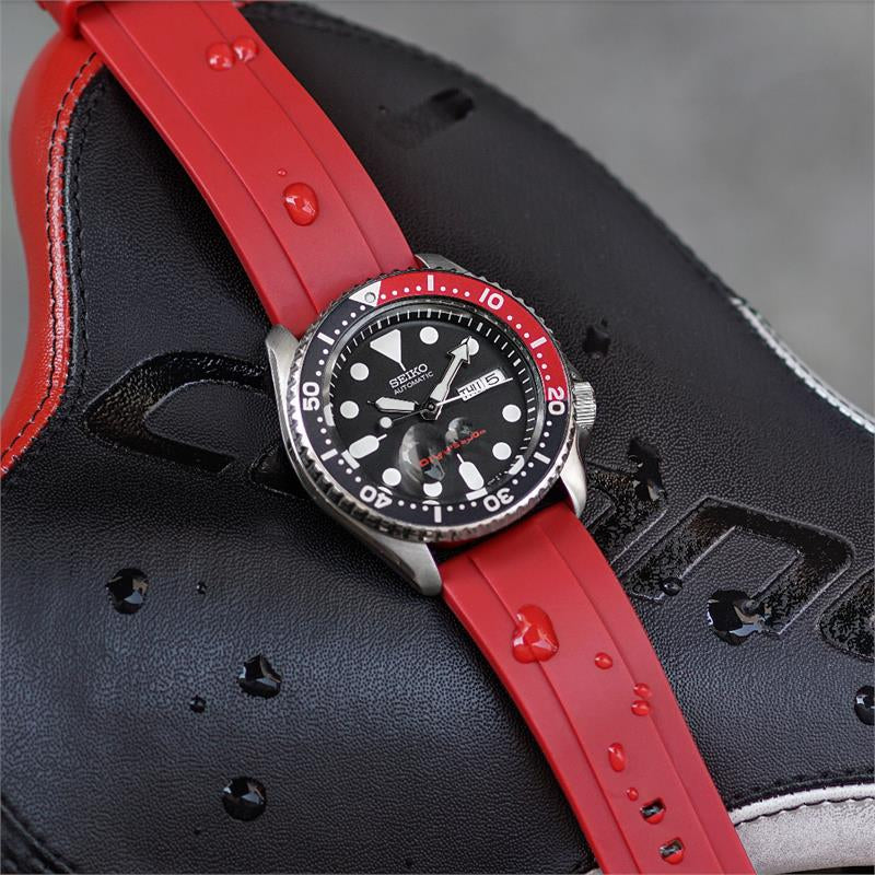 22mm Red Premium Swiss Grade Vulcanized FKM (Flex) Rubber Strap Quick Release Watchband for Seiko and other Divers