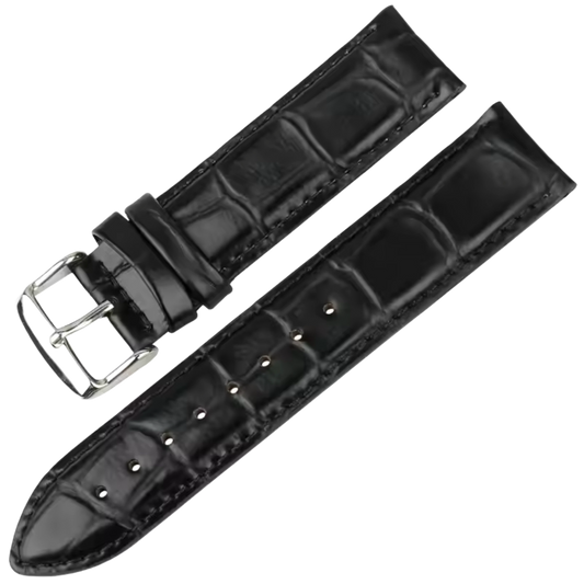 20mm Black Maikes Croc Style Genuine Leather  Replacement watch strap for Seiko 5, Orient, Daniel Wellington etc