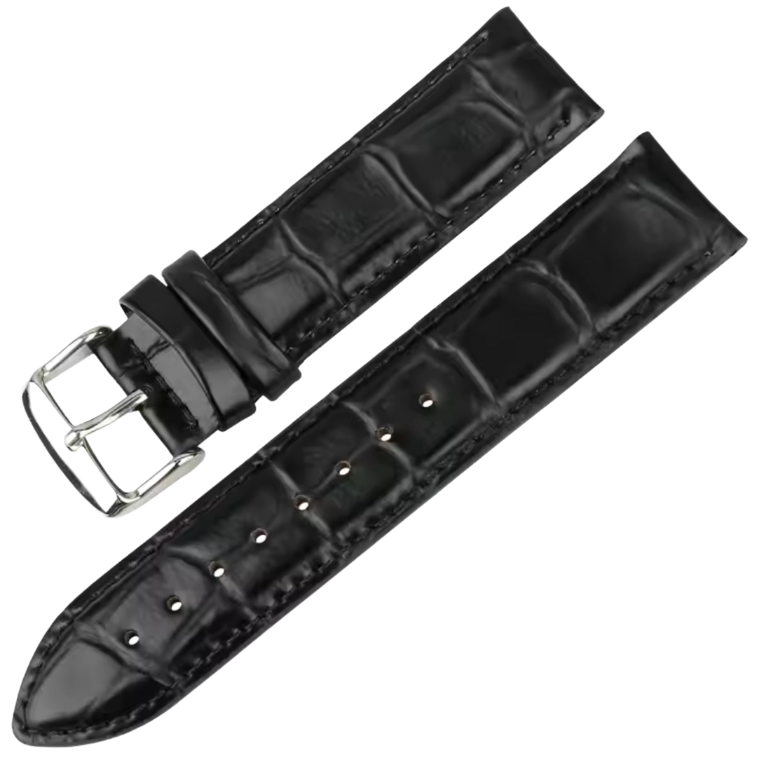 20mm Black Maikes Croc Style Genuine Leather  Replacement watch strap for Seiko 5, Orient, Daniel Wellington etc