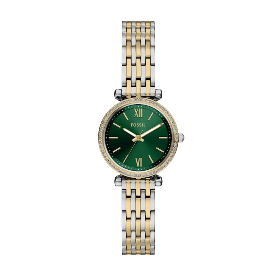 Fossil Women's Carlie (28mm) ES5439 Green Dial / Two-Tone Stainless Steel Bracelet Women's Watch