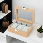 10 Slots Laminate Wood Watch Storage Box (Bamboo Colour)/Watch Box Holder/Case/Organiser with Display Glass