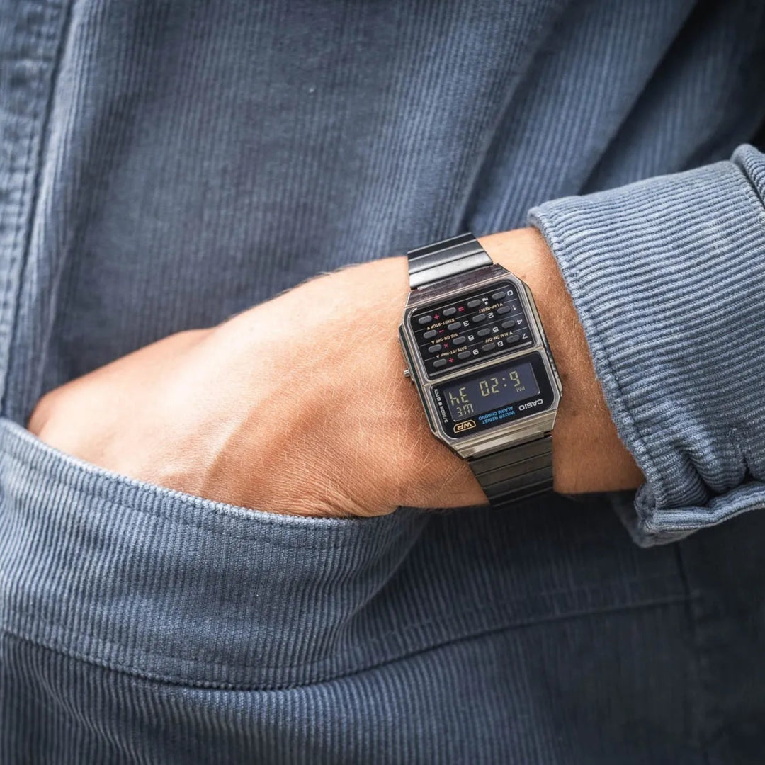 Casio Vintage Calculator CA-500WEGG-1B Black IP Plated Gun Metal Bracelet  Men's Watch