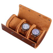 3 Slots Brown Luxury Watch Storage Box/ Roll Travel Case Chic Portable Vintage Leather