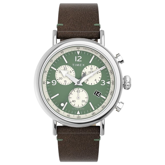 Timex Men's Waterbury TW2V71000 Chrono (41mm) Green Dial / Brown Leather Strap