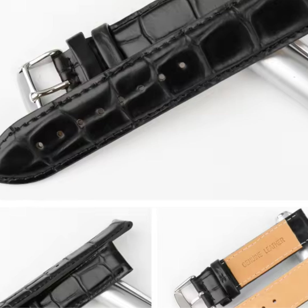 20mm Black Maikes Croc Style Genuine Leather  Replacement watch strap for Seiko 5, Orient, Daniel Wellington etc