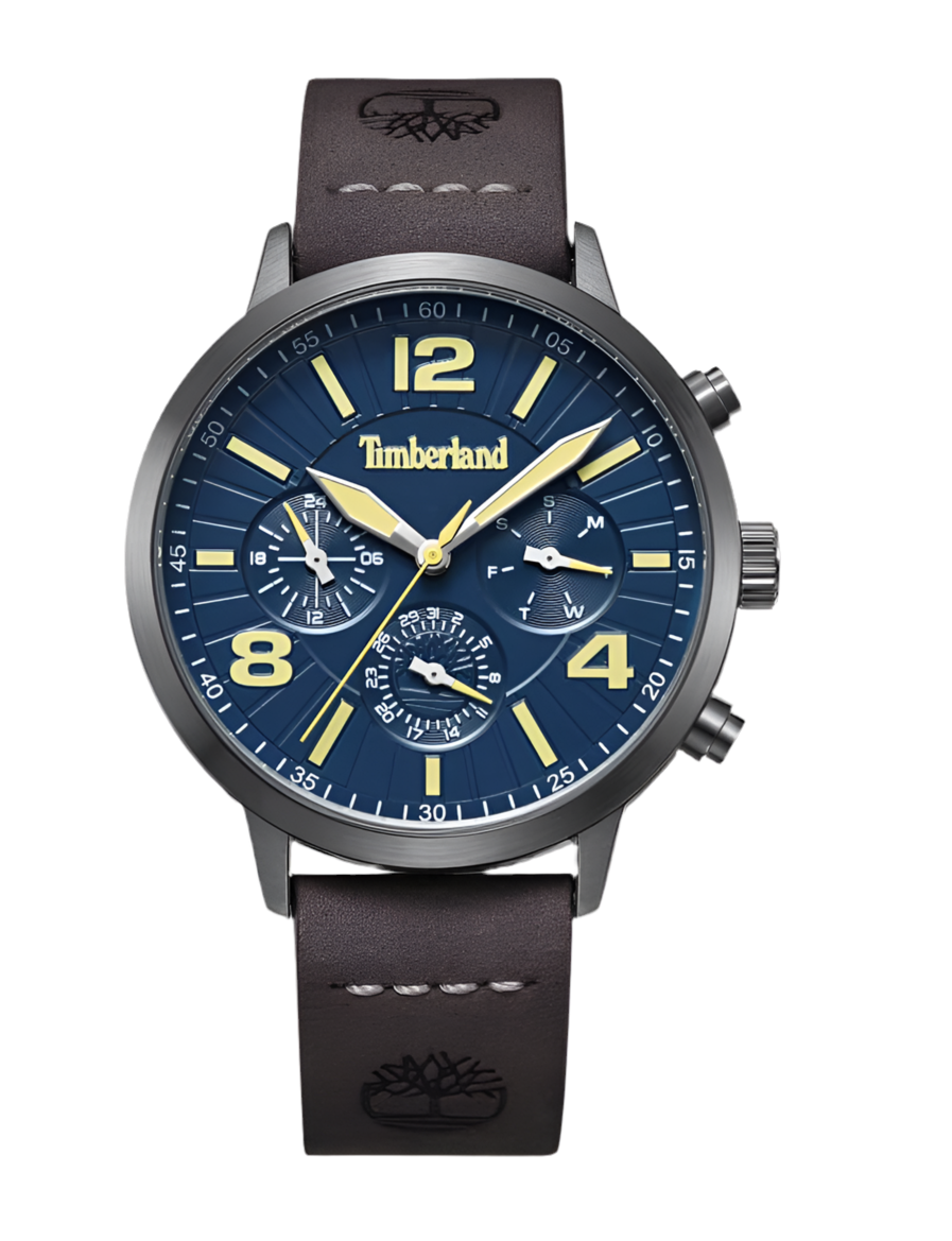 Timberland Louden TDWGF2182203 Quartz Multi-Function (44mm) Blue Dial / Dark Brown Leather Strap Men's Watch