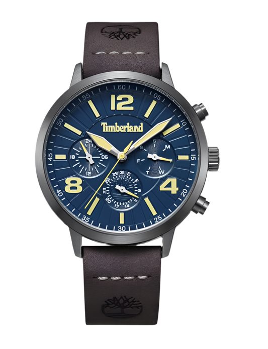 Timberland Louden TDWGF2182203 Quartz Multi-Function (44mm) Blue Dial / Dark Brown Leather Strap Men's Watch