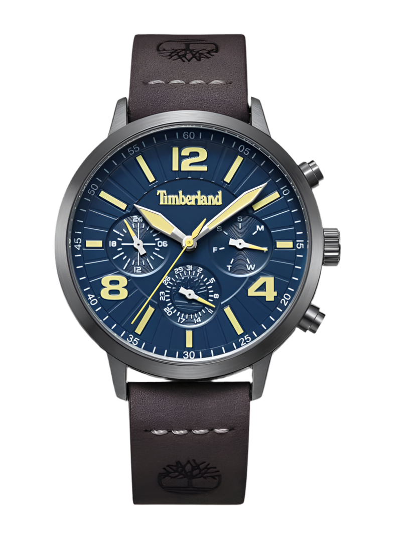 Timberland Louden TDWGF2182203 Quartz Multi-Function (44mm) Blue Dial / Dark Brown Leather Strap Men's Watch