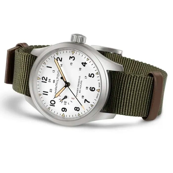 Hamilton Khaki Field H69509910 Power Reserve Mechanical (40mm) White Dial / Green NATO Textile Strap Men's Watch