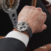 Timex Marlin Chronograph ‘Panda Dial’ TW2W10300 Tachymeter (40mm) Silver Dial / Black Leather Strap Men’s Watch