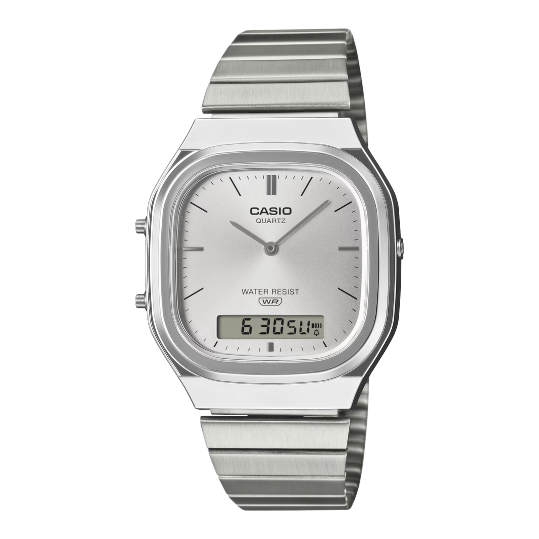 Casio Vintage AQ-240E-7ADF
Dual-Display (35.8mm) Silver Sunray Dial / Stainless Steel Bracelet Unisex Watch