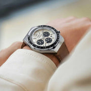 Timex Q Timex TW2V42800 Chronograph (40mm) ‘Panda’ Cream Dial / Brown Leather Strap Men's Watch