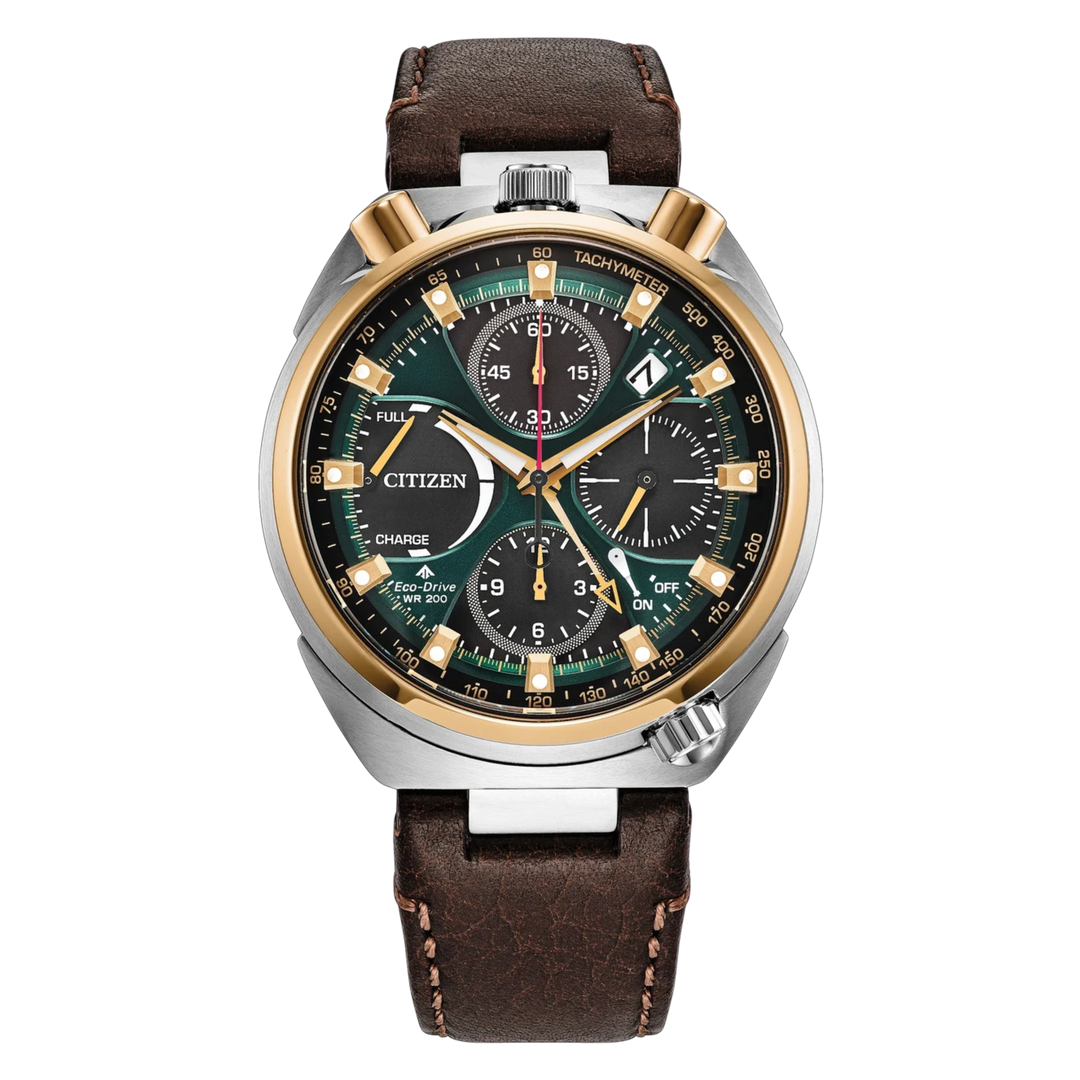 Citizen Eco-Drive Promaster AV0104-06W Bullhead Racing Chronograph Limited Edition (45mm) Green Dial / Brown Leather Men’s Watch