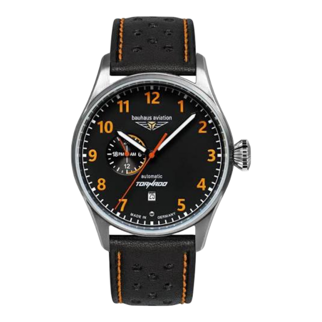 Bauhaus Aviation Tornado 2764-5 Automatic (42mm) Black Dial / Black Leather Strap Men’s Watch