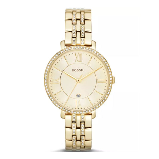 Fossil ES3547 Jaqueline Yellow Gold- Tone Champagne Dial With Crystals Stainless Steel Women's Watch