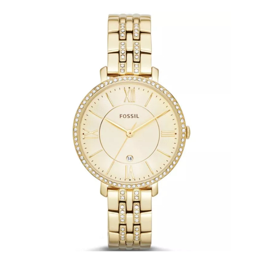 Fossil ES3547 Jaqueline Yellow Gold- Tone Champagne Dial With Crystals Stainless Steel Women's Watch