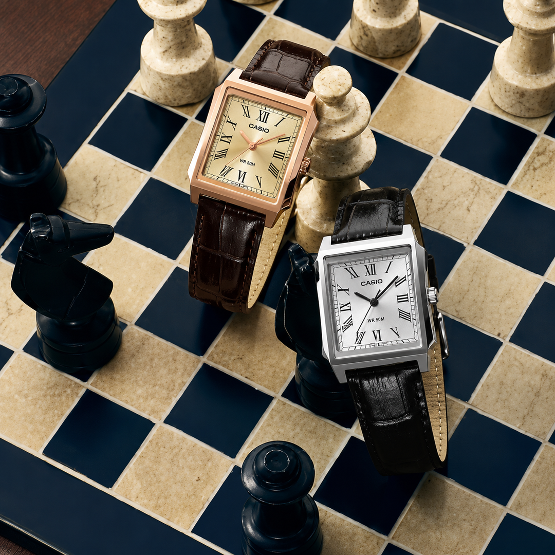 Casio Standard (Cartier Tank Type) Analogue MTP-B190L-7BV Silver Dial Leather Strap Men’s Watch