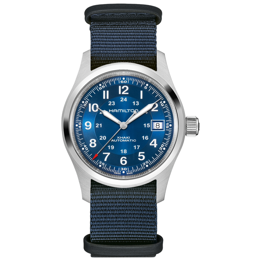 Hamilton Khaki Field H70455940 Automatic (38mm) Blue Sunray Dial / Blue NATO Strap Men's Watch