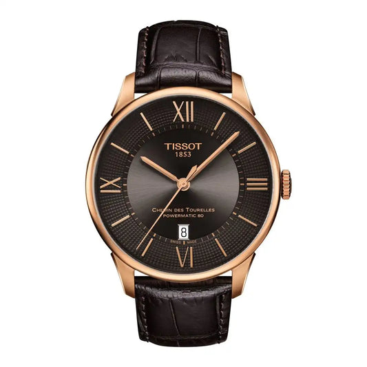 Tissot T0994073644800 Chemin Des Tourelles Brown Leather Strap Rose Gold Case Men's Watch - mzwatcheslk srilanka