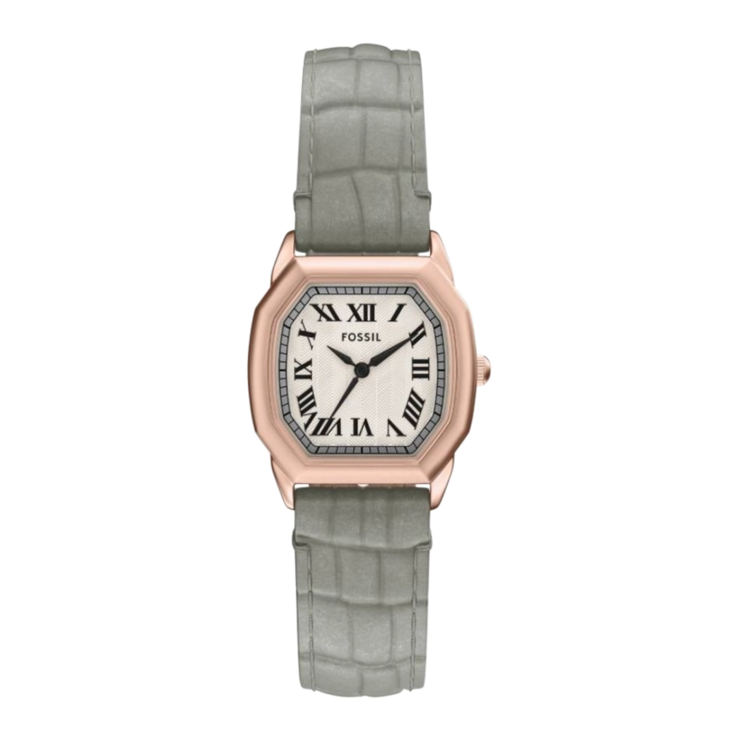 Fossil ES5435 Harlow (27mm) White Dial / Rose Gold-Tone Gray Croco Leather Strap Women's Watch