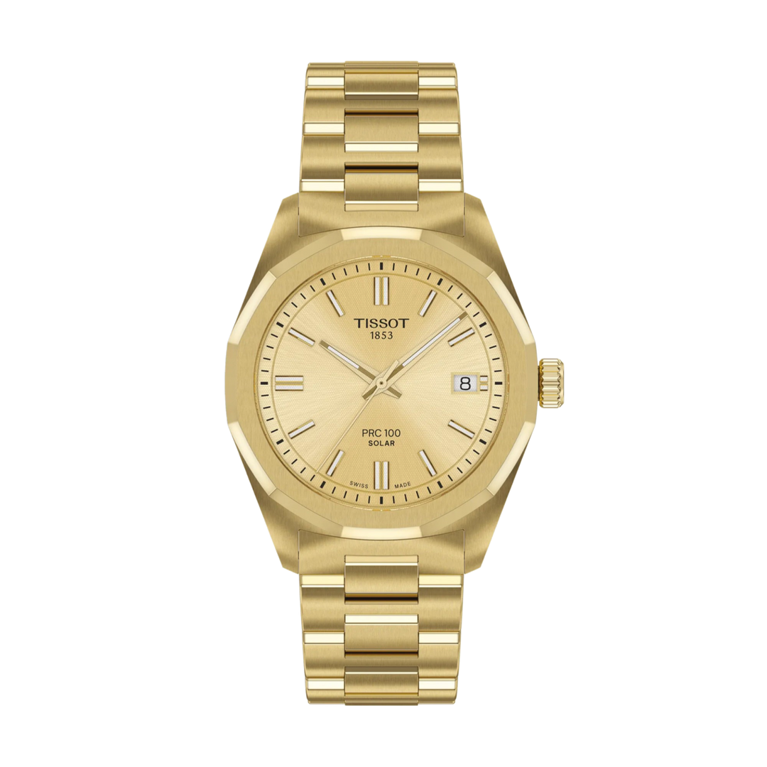Tissot PRC 100 Solar (34mm) T1518223302100 Gold Dial / Gold PVD Stainless Steel Bracelet Women's Watch