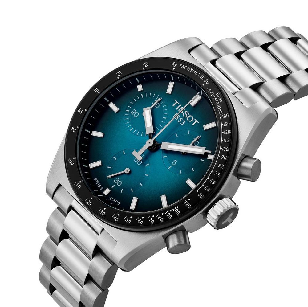 Tissot PR516 T1494171104101 Quartz Chronograph (40mm) Blue Gradient Dial / Stainless Steel Bracelet Men's Watch