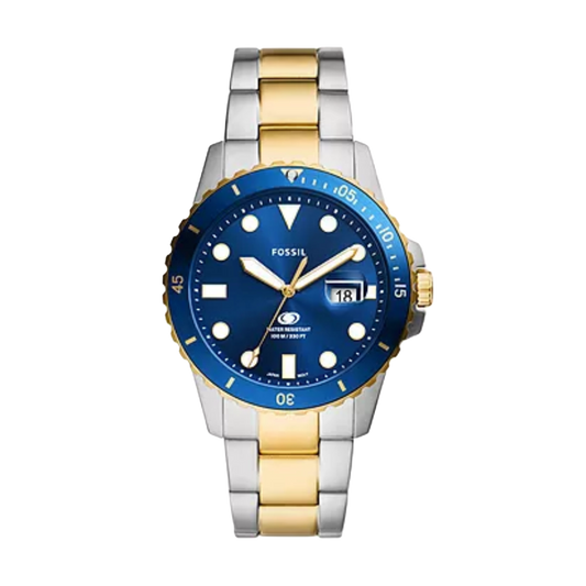 Fossil FS6034 Dive Blue 42mm Dial Two Tone Stainless Steel Bracelet Men's Watch