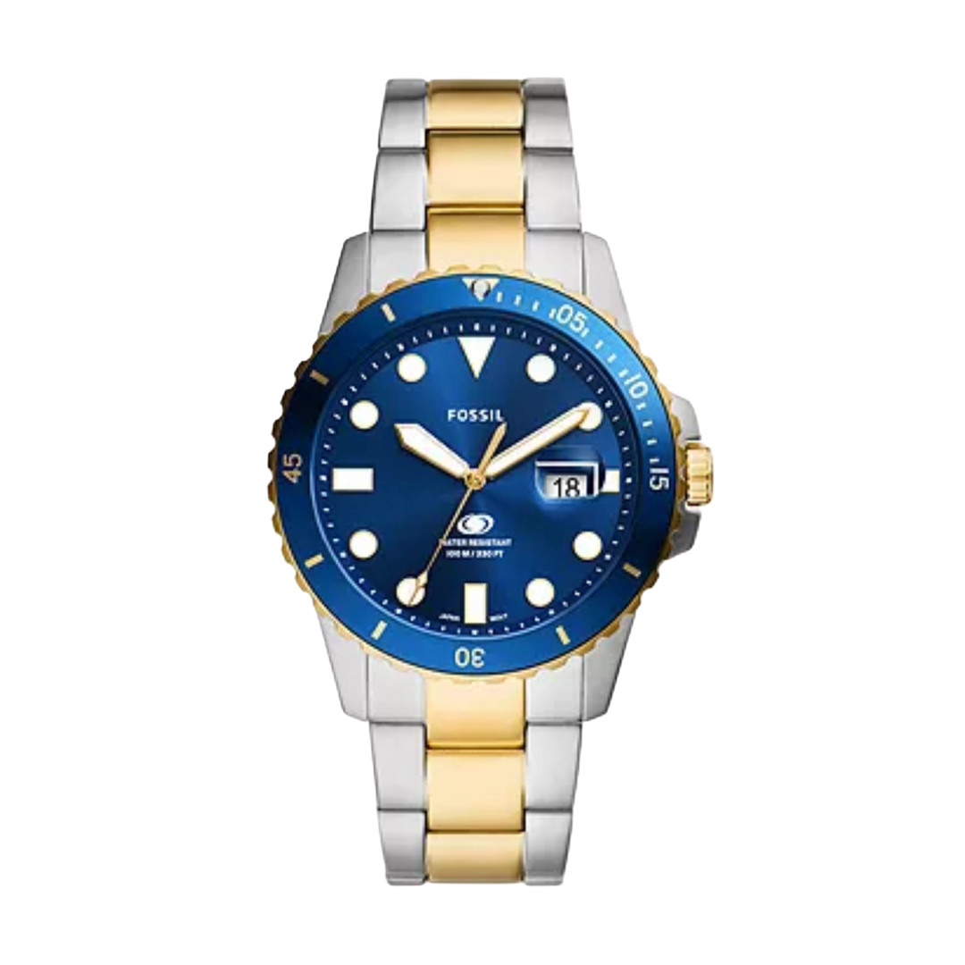 Fossil FS6034 Dive Blue 42mm Dial Two Tone Stainless Steel Bracelet Men's Watch