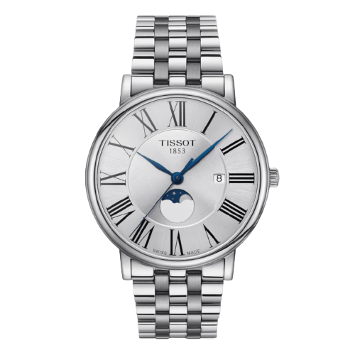 Tissot  T1224231103300 Carson Moon Phase Silver Dial Stainless Steel Men's Watch